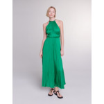 Robe longue satinée plissée