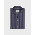 Chemise carl voyage col droit ouvert en popeline rayée marine