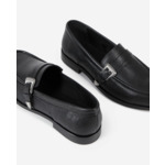 Mocassins En Cuir Noir Avec Boucle Western