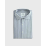 Chemise col italien en popeline rayée marine