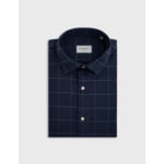 Chemise auguste col français en flanelle de coton à carreaux marine