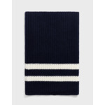 Cache-cou en maille côtes anglaises uni avec bandes écrues marine