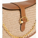 Petit sac bandoulière Pia effet raphia et cuir lisse