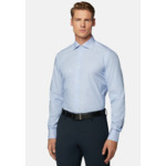 Chemise À Rayures Bleu Clair En Popeline De Coton Slim