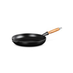 Poêle 28cm en fonte émaillée noire avec manche en bois