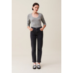 Top maille ajusté col rond gris