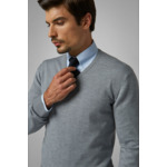 Pull Gris Col En V En Laine Mérinos