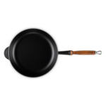 Sauteuse 28cm en fonte émaillée noire avec manche en bois