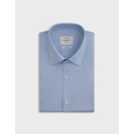 Chemise col figaret en twill de coton à carreaux bleu