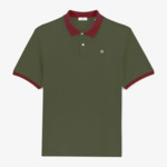 Polo piqué manches courtes en coton vert army col merlot