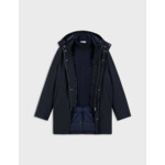 Parka iliame en tissu technique avec parmenture en toile de laine unie marine