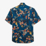 Chemise manches courtes regular bleu azur imprimé corail