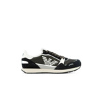 Baskets en daim à manches longues - bleu marine, blanc et vert.