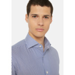 Chemise En Coton Dobby À Rayures Bleues Regular Fit