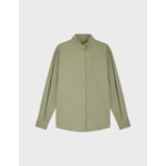 Chemise innaée col droit montant avec patte de boutonnage en satin de coton uni kaki