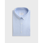 Chemise col américain avec poche poitrine en twill de coton à carreaux bleu