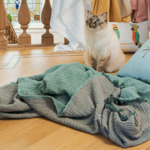 Desforges - Plaid en gaze de coton bleu, Cyclades