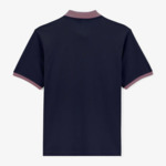 Polo piqué manches courtes en coton bleu navy col pourpre