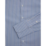 Chemise col figaret avec poignets mousquetaires en popeline rayée bleu