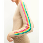 Pull Col Rond Bandes Multicolores aux Manches