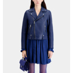 Blouson Perfecto En Cuir Bleu Femme
