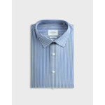 Chemise col figaret en popeline rayée bleu
