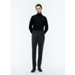 Pantalon droit en laine mouchetée