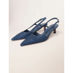Escarpins slingback en denim strassé