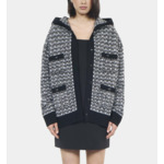 Cardigan À Capuche En Tweed Noir Et Blanc Femme