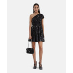 Robe Courte À Sequins Effet Drapé Noire Femme
