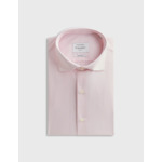 Chemise col italien en popeline rayée rose