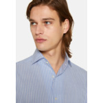 Chemise Bleue À Rayures En Coton Dobby Coupe Droite