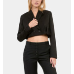 Veste Courte Plissée En Laine Mélangée Noire Femme