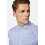 Chemise Bleu Roi À Rayures En Sergé De Coton Coupe Droite