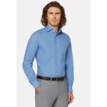 Chemise Bleue En Coton Dobby Coupe Droite