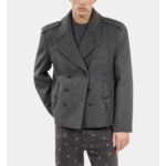 Caban Court En Laine Mélangée Chevron Noire Homme