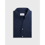 Chemise carl col droit ouvert en flanelle de coton et cachemire bleu