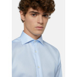 Chemise À Rayures Bleu Clair En Sergé De Coton Regular Fit