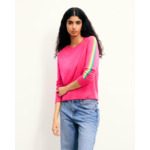 Pull Col Rond Bandes Multicolores aux Manches