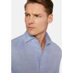Chemise Bleu Clair Pied-De-Poule En Coton Coupe Droite