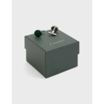 Boutons de manchette en métal argenté avec insert en malachite vert