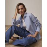 Chemise irina col italien en popeline rayée bleu