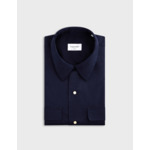 Chemise ivano col cubain avec poches à rabat en popeline unie marine