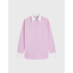 Chemise ambre en popeline rayée avec col et poignets en opposition rose