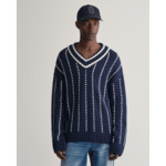 Pinstripe Collegiate V-Neck Sweater