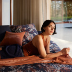 Lacoste - Drap housse en satin de coton lavé bleu, L Botanic