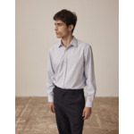 Chemise voyage col figaret en popeline rayée bleu