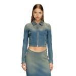 Veste cropped en denim léger strié