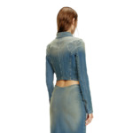 Veste cropped en denim léger strié