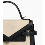 Sac à main double rabat moyen modèle Emilie en toile coton et cuir lisse